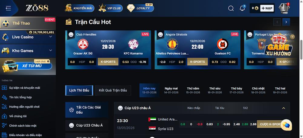 Cá cược thể thao Zo88 đa dạng bộ môn