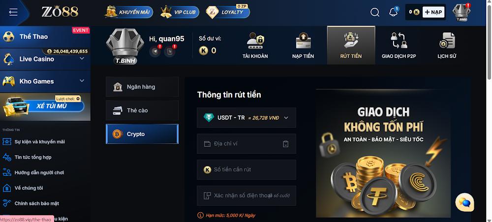 Hướng dẫn quy trình rút tiền Zo88 chi tiết nhất