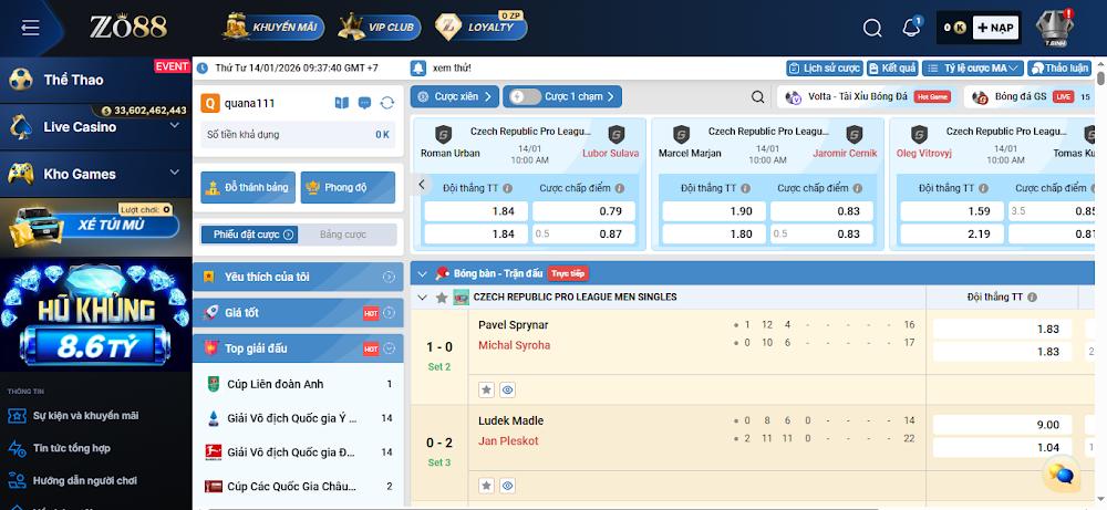 Khám phá các hình thức cá cược bóng bàn Zo88