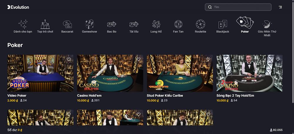 Khám phá sảnh game Poker Zo88
