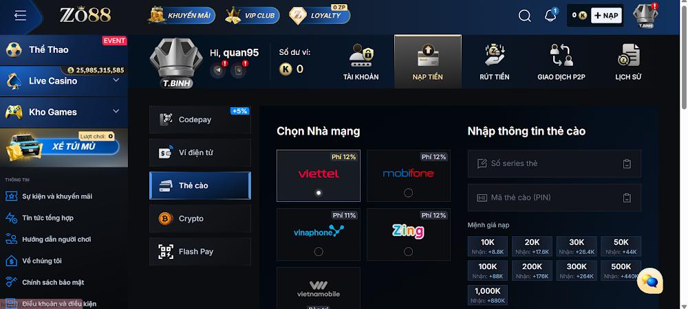 Mẹo tối ưu giao dịch nạp tiền Zo88