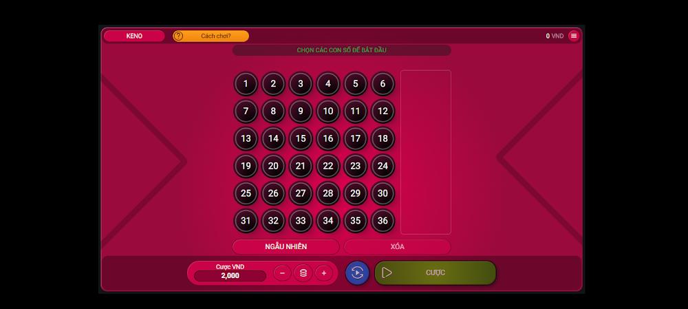 Tổng quan sảnh game Keno Zo88